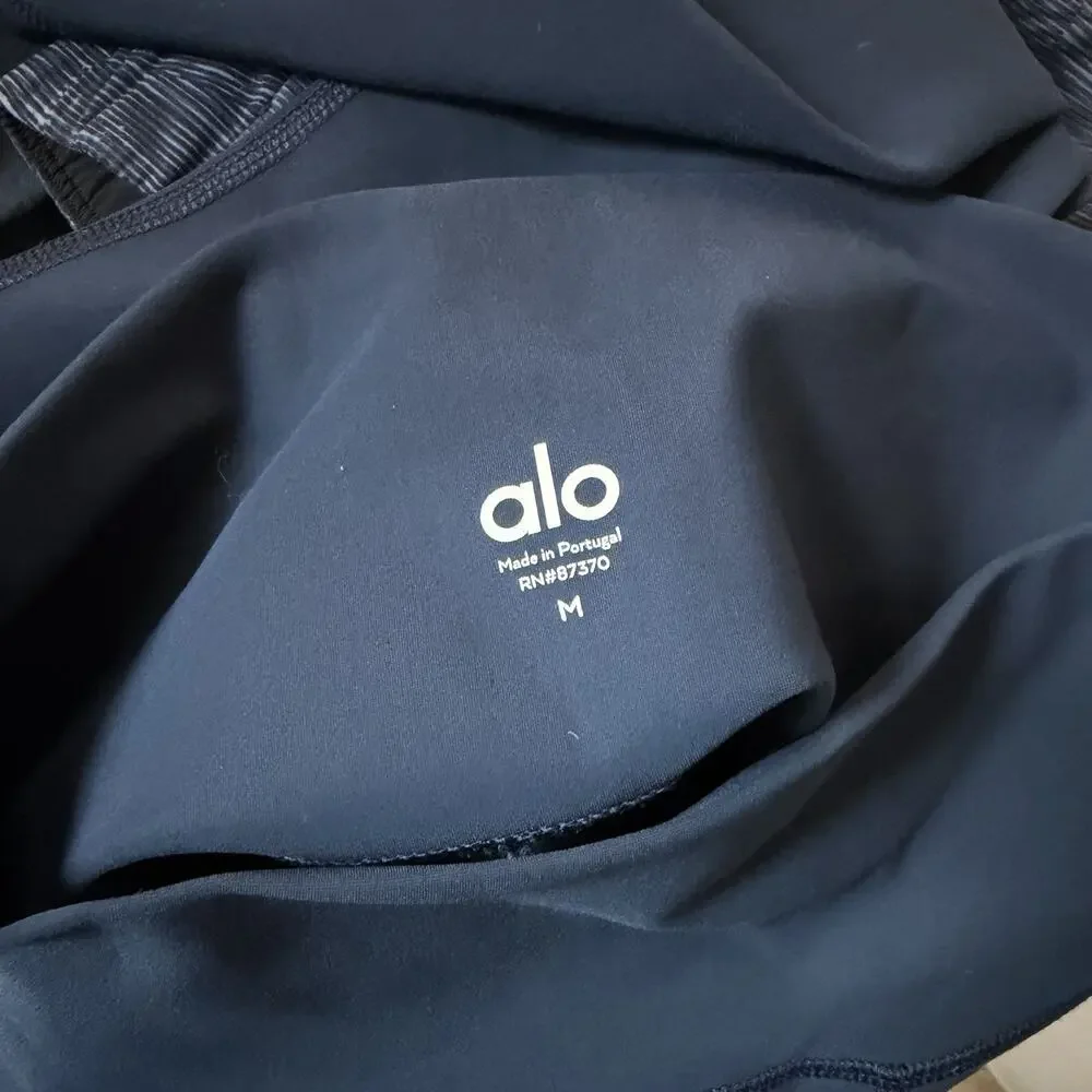 ALO Yoga Womens Medium Leggings Dark Blue Slits Cuts Activewear Workout